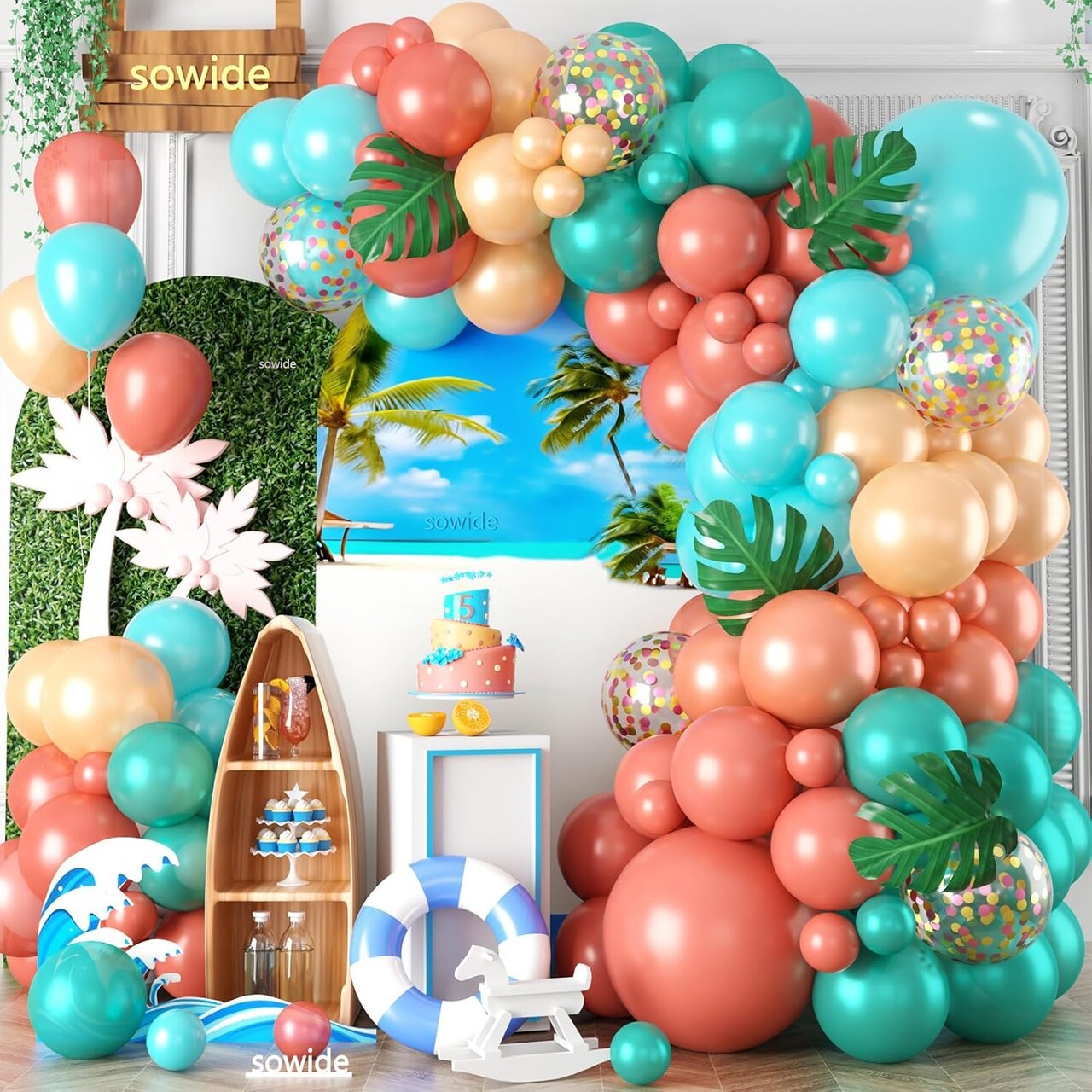 Aqua Blue Coral Pearl Balloon Garland Arch Kit (Pink Blue Pearl)